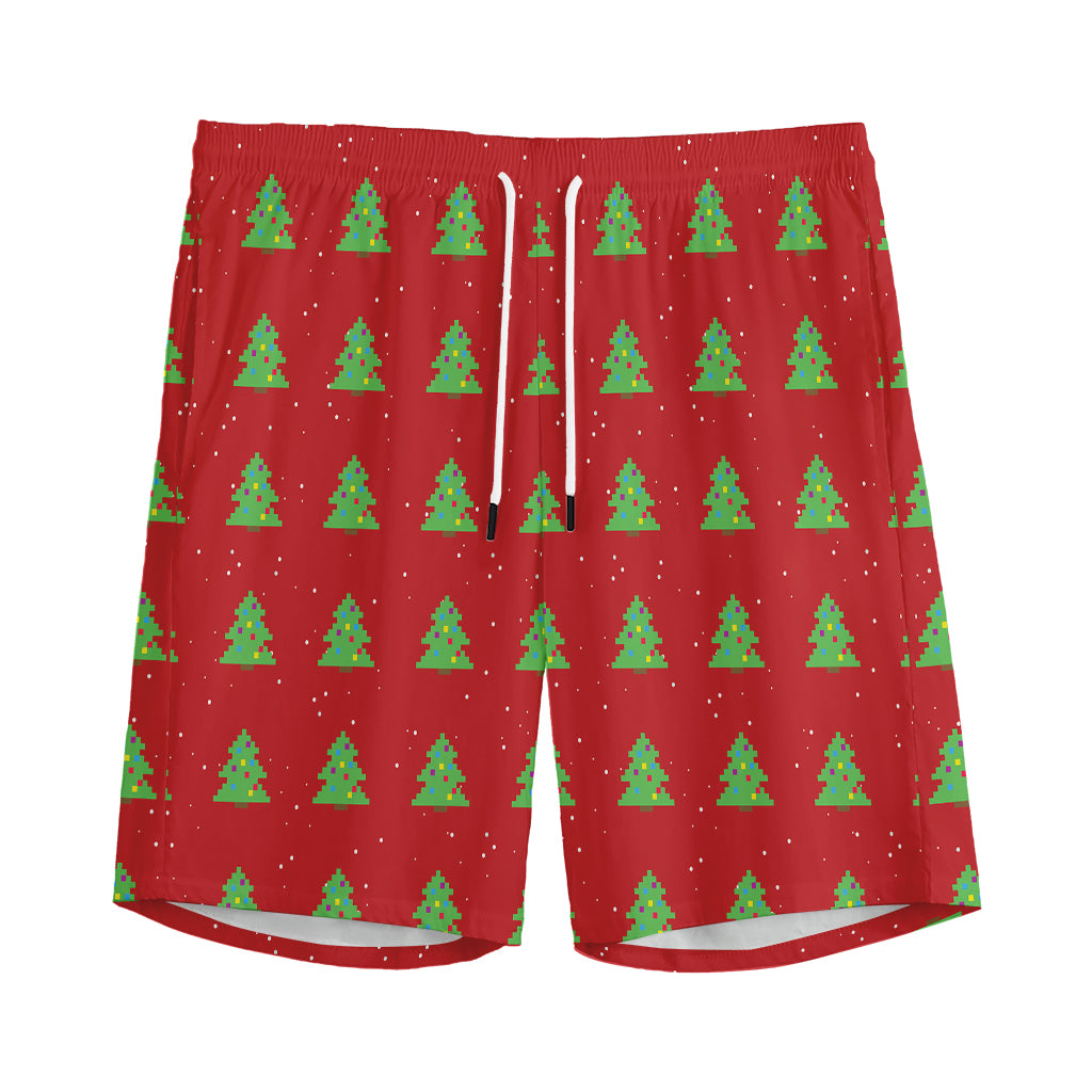 8-Bit Pixel Christmas Tree Pattern Print Men's Sports Shorts