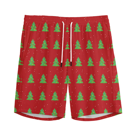 8-Bit Pixel Christmas Tree Pattern Print Men's Sports Shorts