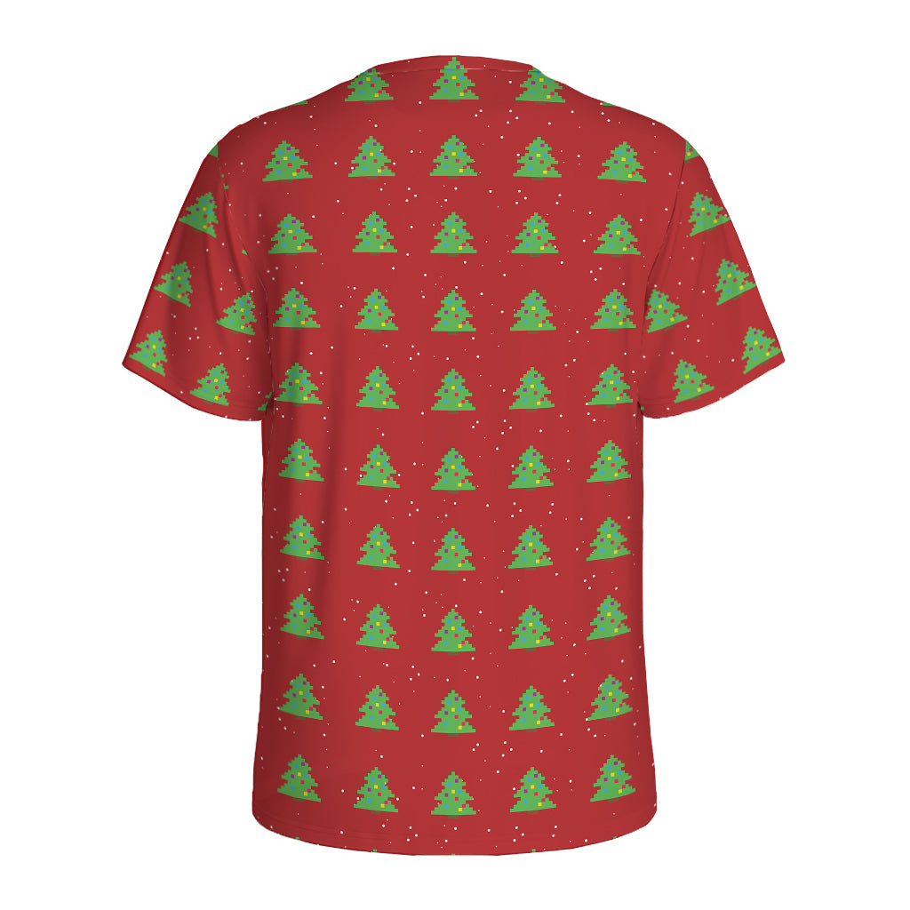 8-Bit Pixel Christmas Tree Pattern Print Men's Sports T-Shirt