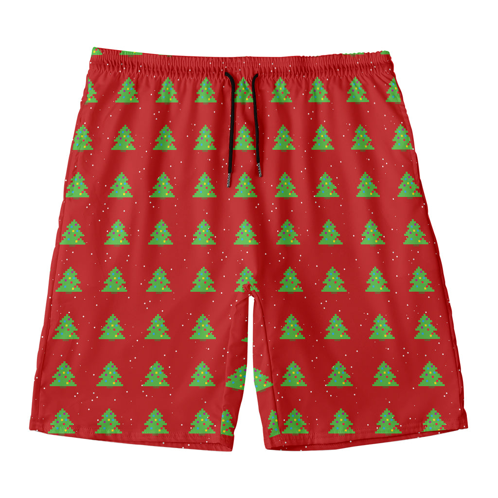 8-Bit Pixel Christmas Tree Pattern Print Men's Swim Trunks