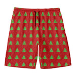 8-Bit Pixel Christmas Tree Pattern Print Men's Swim Trunks
