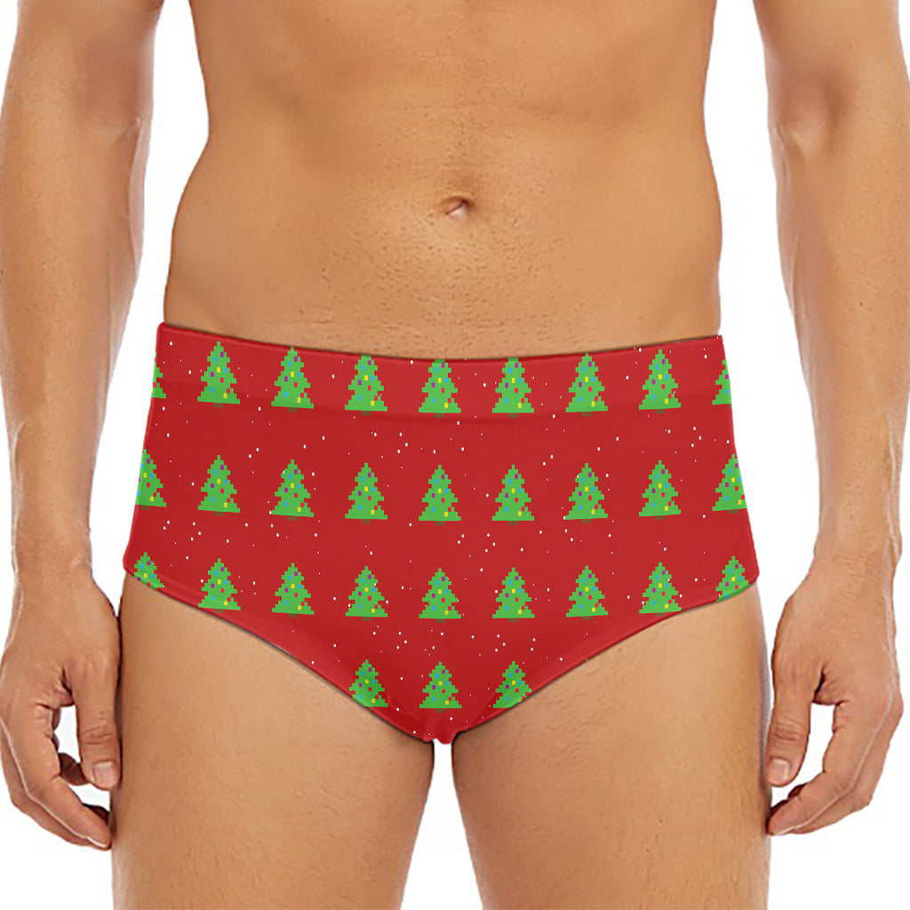 8-Bit Pixel Christmas Tree Pattern Print Men's Triangle Swim Briefs