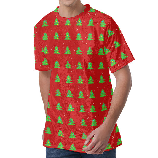 8-Bit Pixel Christmas Tree Pattern Print Men's Velvet T-Shirt