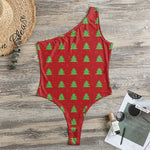 8-Bit Pixel Christmas Tree Pattern Print One Shoulder Bodysuit