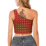 8-Bit Pixel Christmas Tree Pattern Print One Shoulder Crop Top