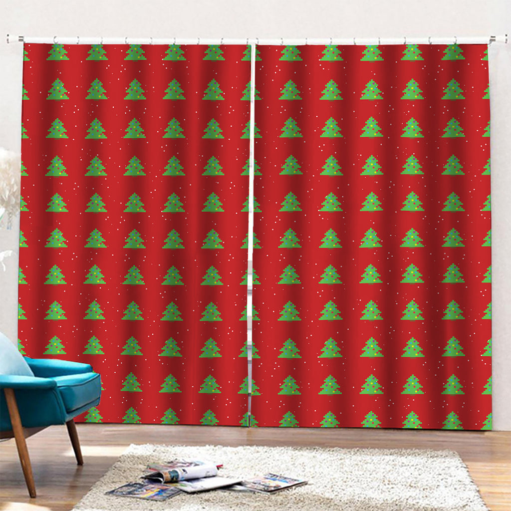 8-Bit Pixel Christmas Tree Pattern Print Pencil Pleat Curtains