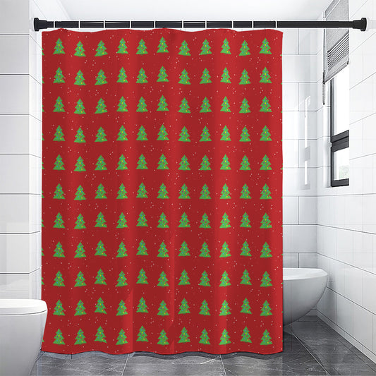8-Bit Pixel Christmas Tree Pattern Print Premium Shower Curtain