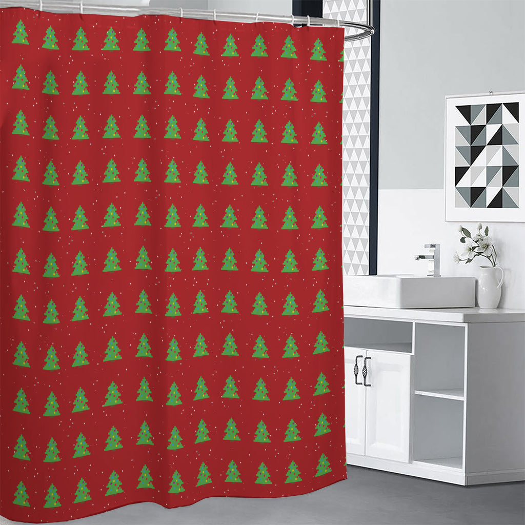 8-Bit Pixel Christmas Tree Pattern Print Premium Shower Curtain