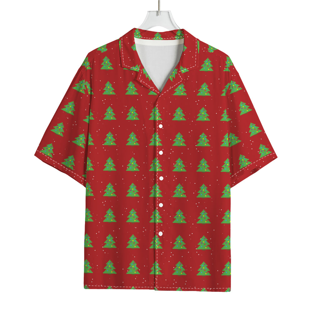 8-Bit Pixel Christmas Tree Pattern Print Rayon Hawaiian Shirt