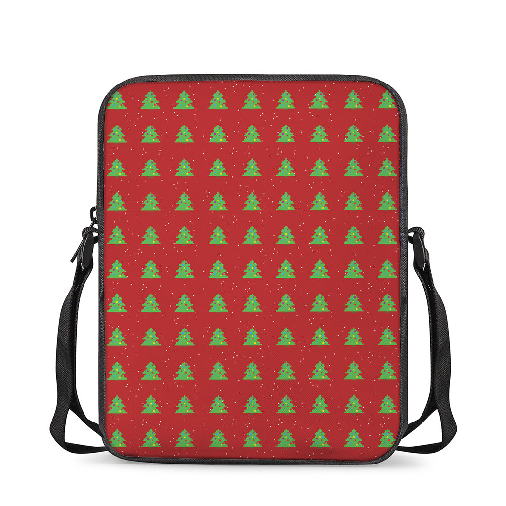 8-Bit Pixel Christmas Tree Pattern Print Rectangular Crossbody Bag