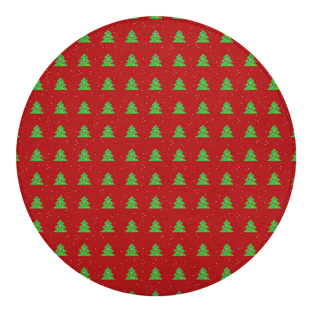 8-Bit Pixel Christmas Tree Pattern Print Round Blanket