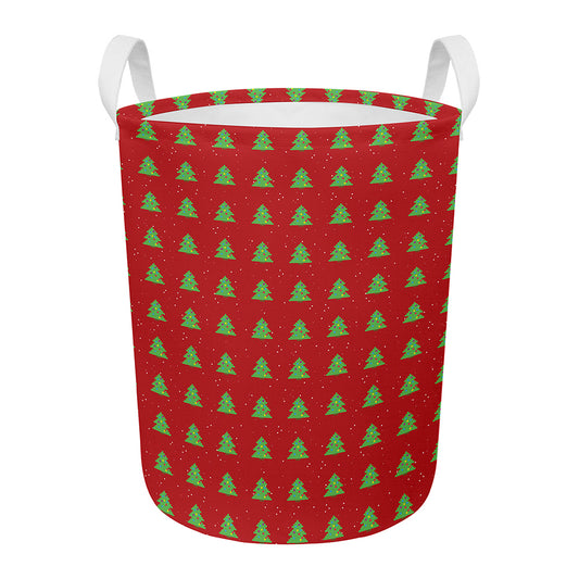 8-Bit Pixel Christmas Tree Pattern Print Round Laundry Basket