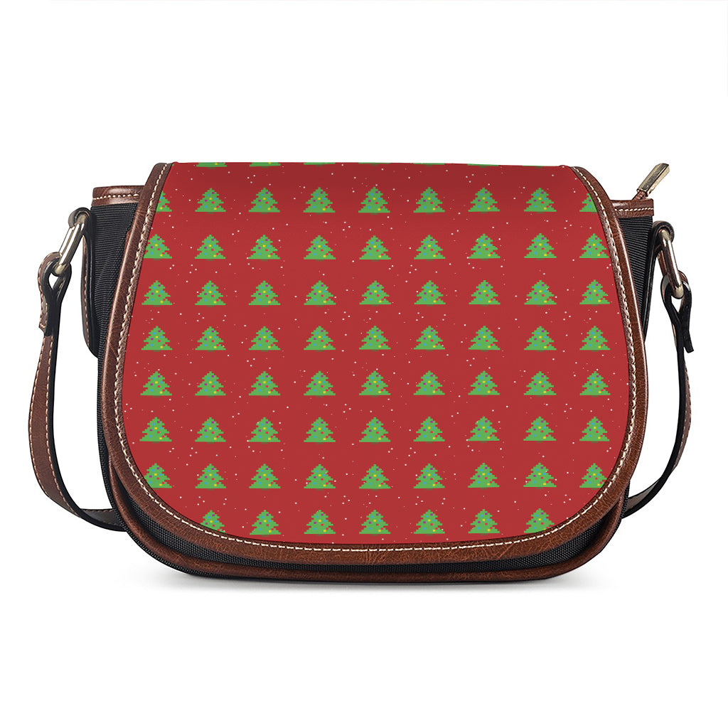 8-Bit Pixel Christmas Tree Pattern Print Saddle Bag