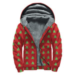 8-Bit Pixel Christmas Tree Pattern Print Sherpa Lined Zip Up Hoodie