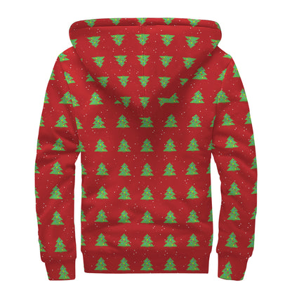 8-Bit Pixel Christmas Tree Pattern Print Sherpa Lined Zip Up Hoodie