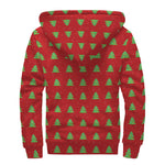 8-Bit Pixel Christmas Tree Pattern Print Sherpa Lined Zip Up Hoodie