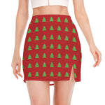 8-Bit Pixel Christmas Tree Pattern Print Side Slit Mini Skirt