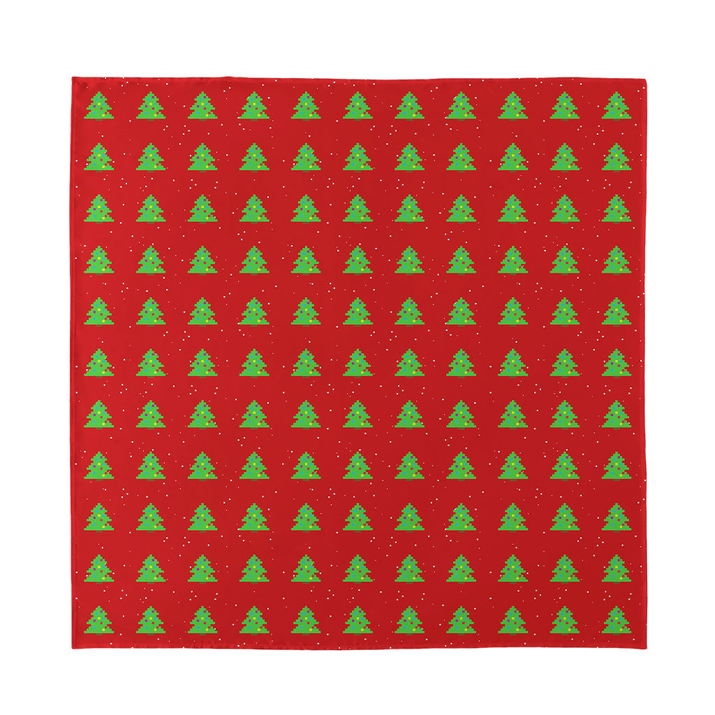 8-Bit Pixel Christmas Tree Pattern Print Silk Bandana