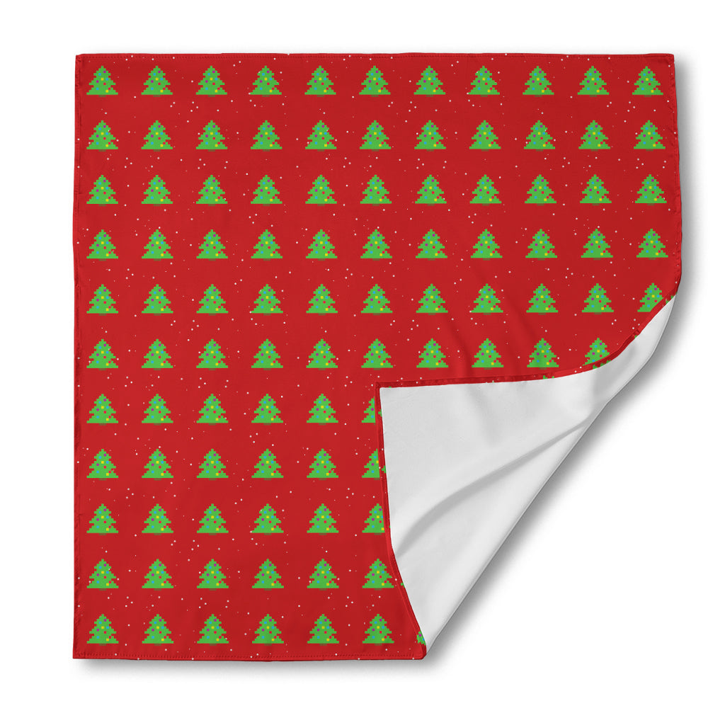 8-Bit Pixel Christmas Tree Pattern Print Silk Bandana