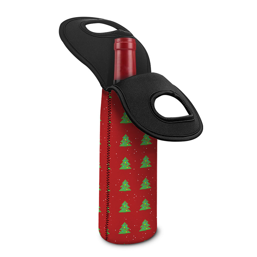 8-Bit Pixel Christmas Tree Pattern Print Single Neoprene Wine Tote