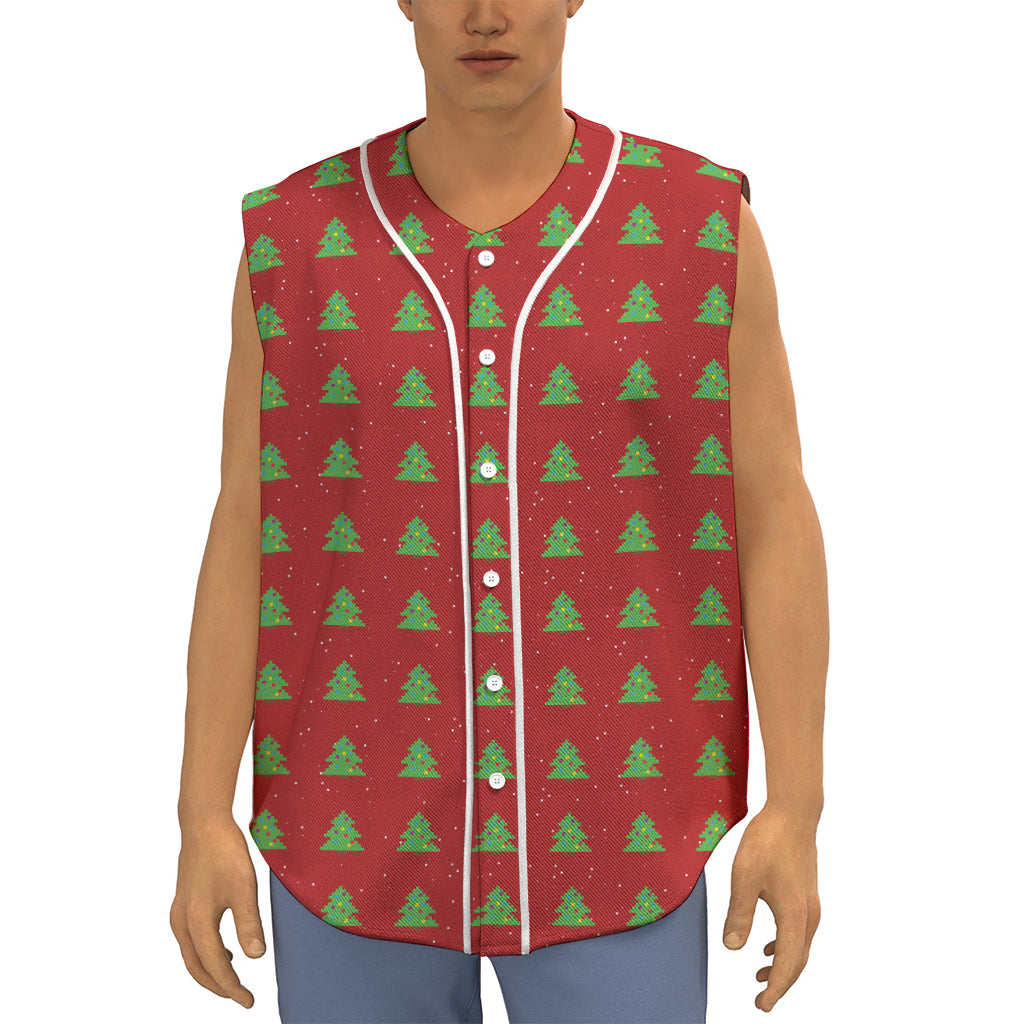 8-Bit Pixel Christmas Tree Pattern Print Sleeveless Baseball Jersey