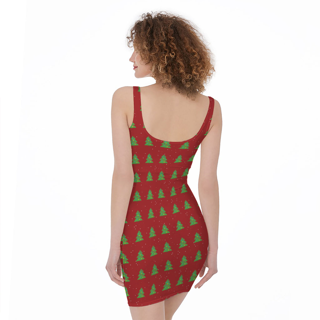 8-Bit Pixel Christmas Tree Pattern Print Sleeveless Bodycon Dress