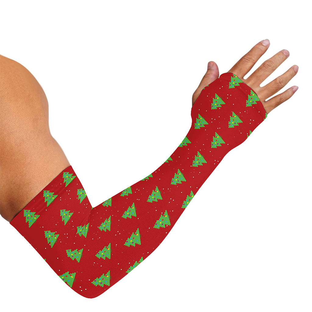 8-Bit Pixel Christmas Tree Pattern Print Sun Protection Arm Sleeves