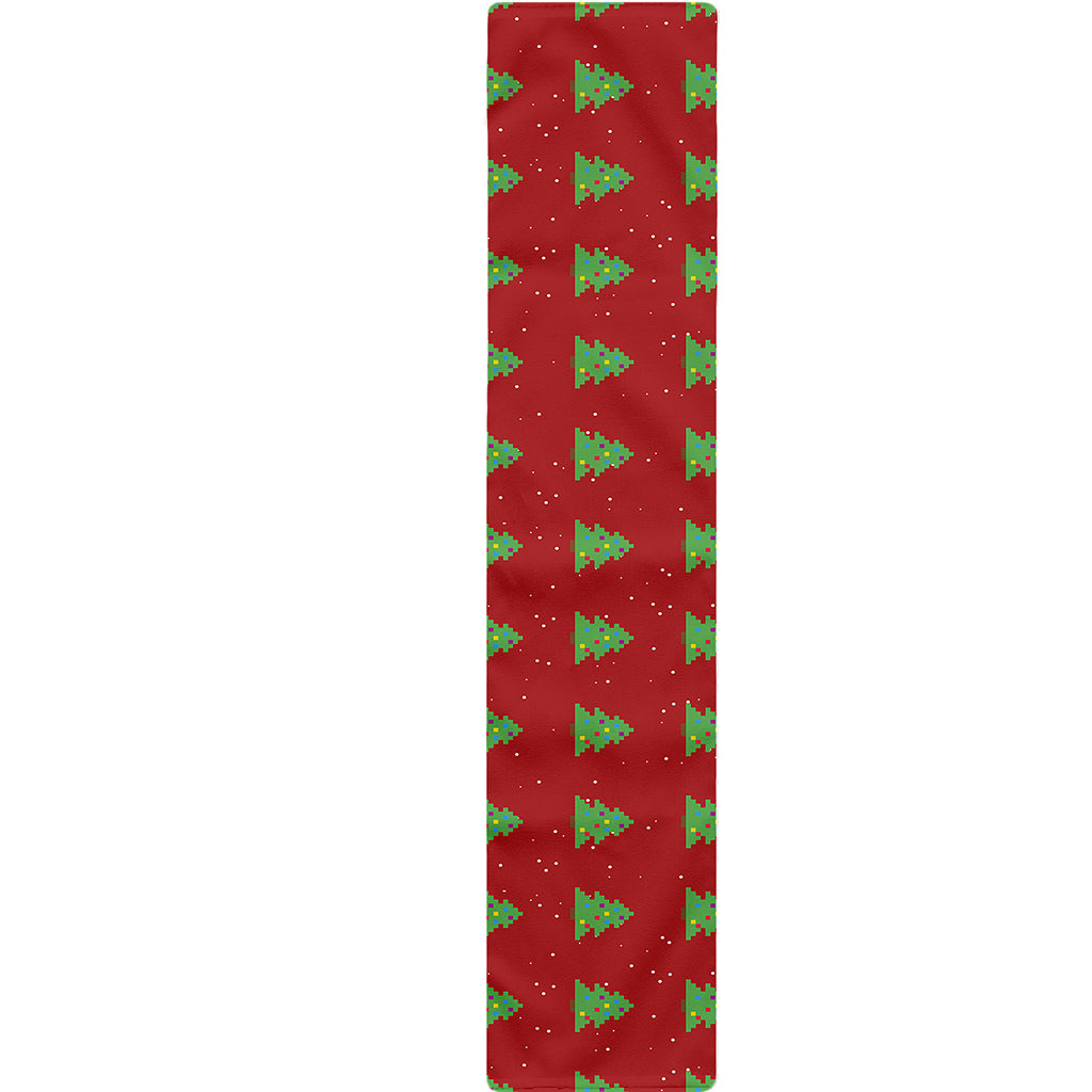 8-Bit Pixel Christmas Tree Pattern Print Table Runner