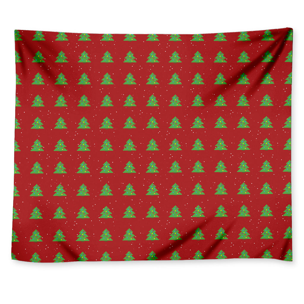 8-Bit Pixel Christmas Tree Pattern Print Tapestry