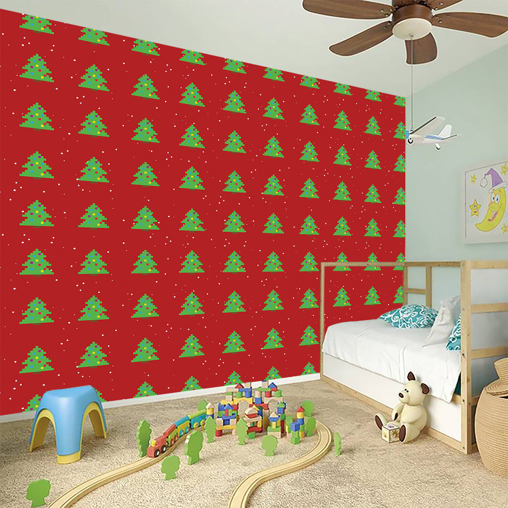 8-Bit Pixel Christmas Tree Pattern Print Wall Sticker