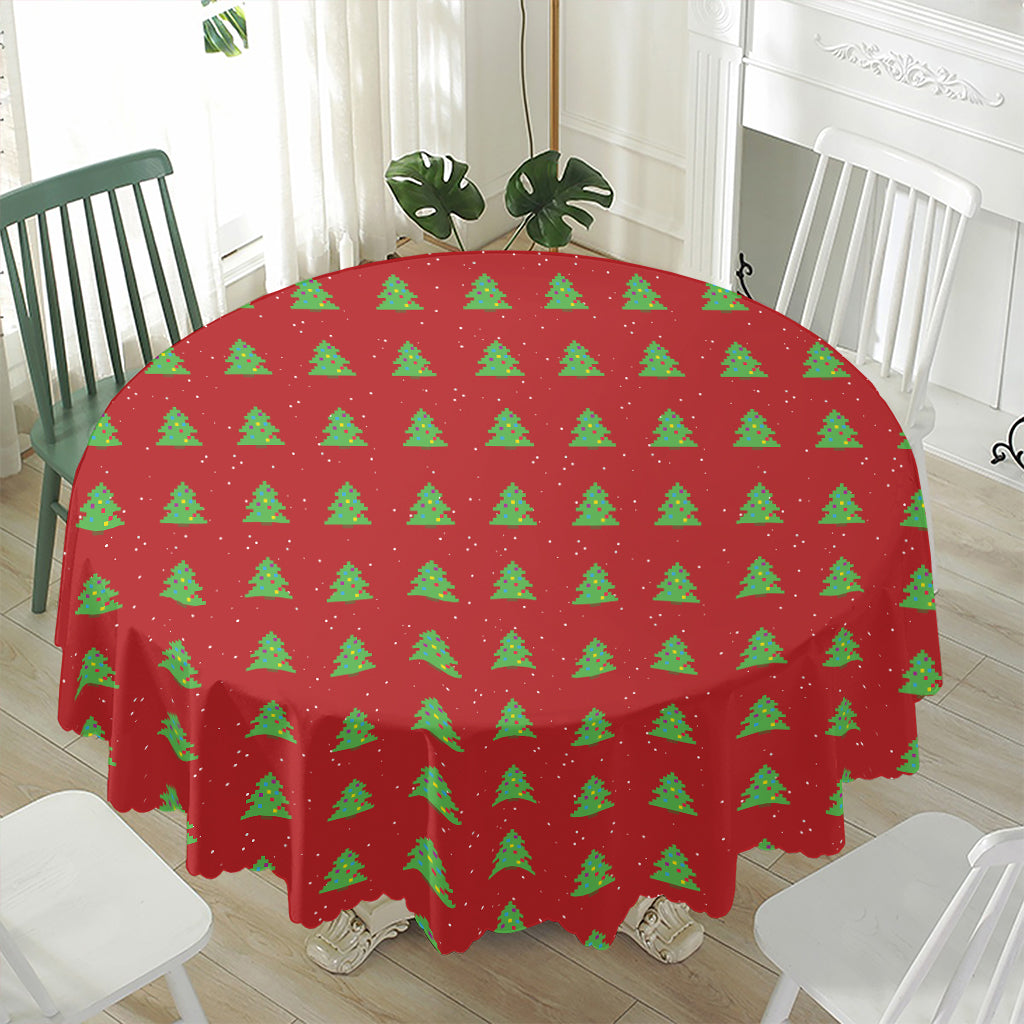8-Bit Pixel Christmas Tree Pattern Print Waterproof Round Tablecloth