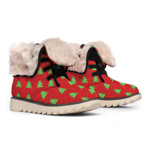 8-Bit Pixel Christmas Tree Pattern Print Winter Boots