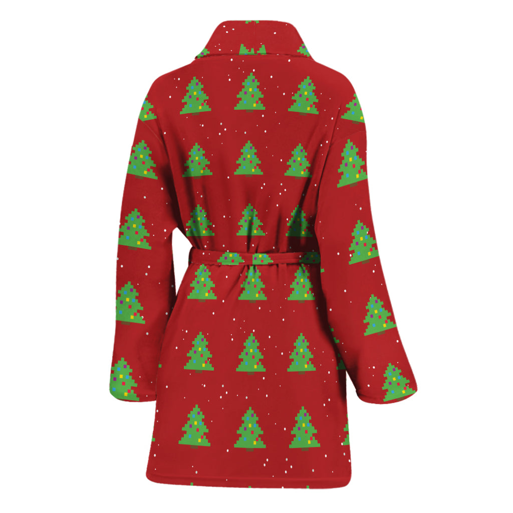 8-Bit Pixel Christmas Tree Pattern Print Women's Bathrobe