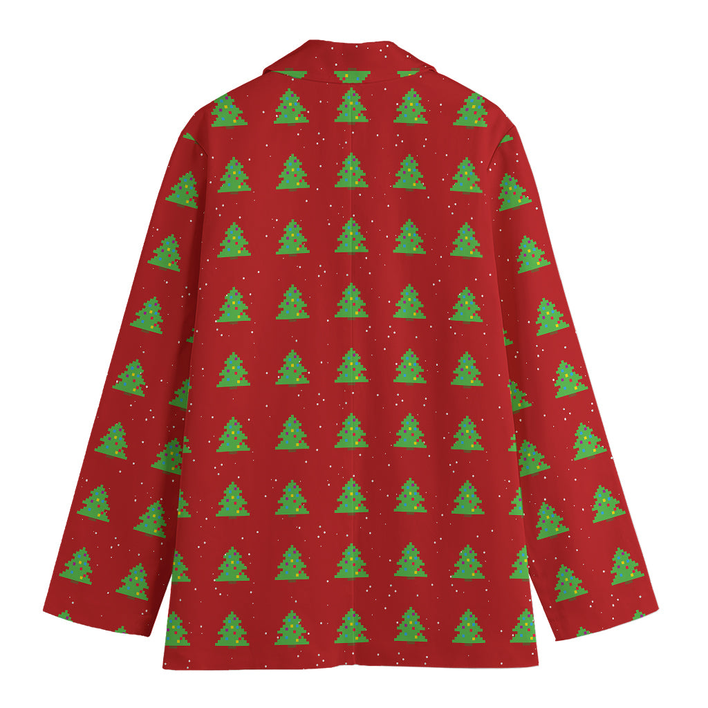 8-Bit Pixel Christmas Tree Pattern Print Women's Blazer
