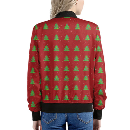8-Bit Pixel Christmas Tree Pattern Print Women's Bomber Jacket