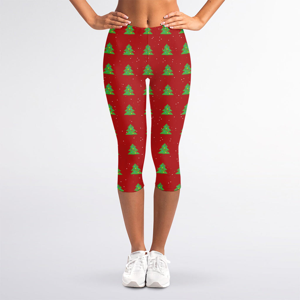 8-Bit Pixel Christmas Tree Pattern Print Women's Capri Leggings