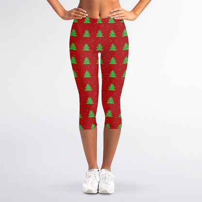 8-Bit Pixel Christmas Tree Pattern Print Women's Capri Leggings