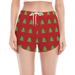 8-Bit Pixel Christmas Tree Pattern Print Women's Split Running Shorts
