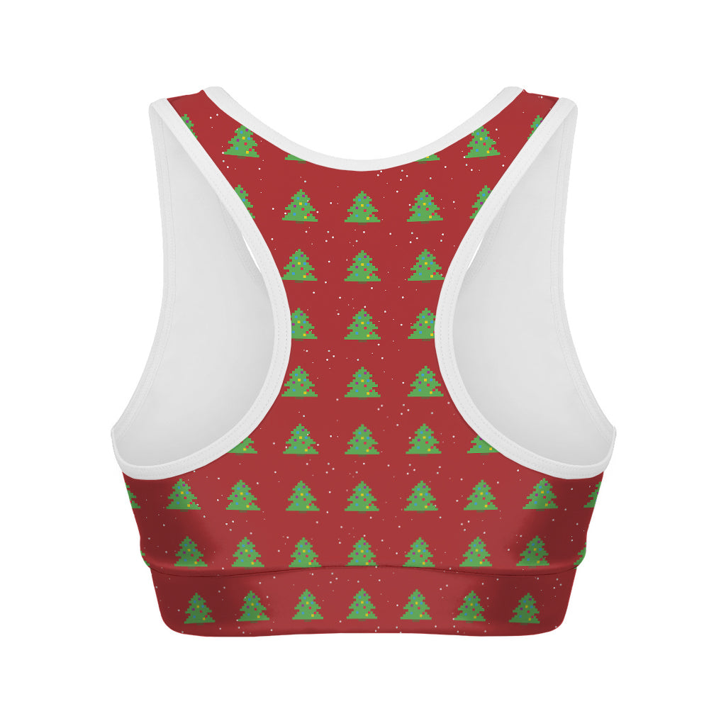 8-Bit Pixel Christmas Tree Pattern Print Women's Sports Bra