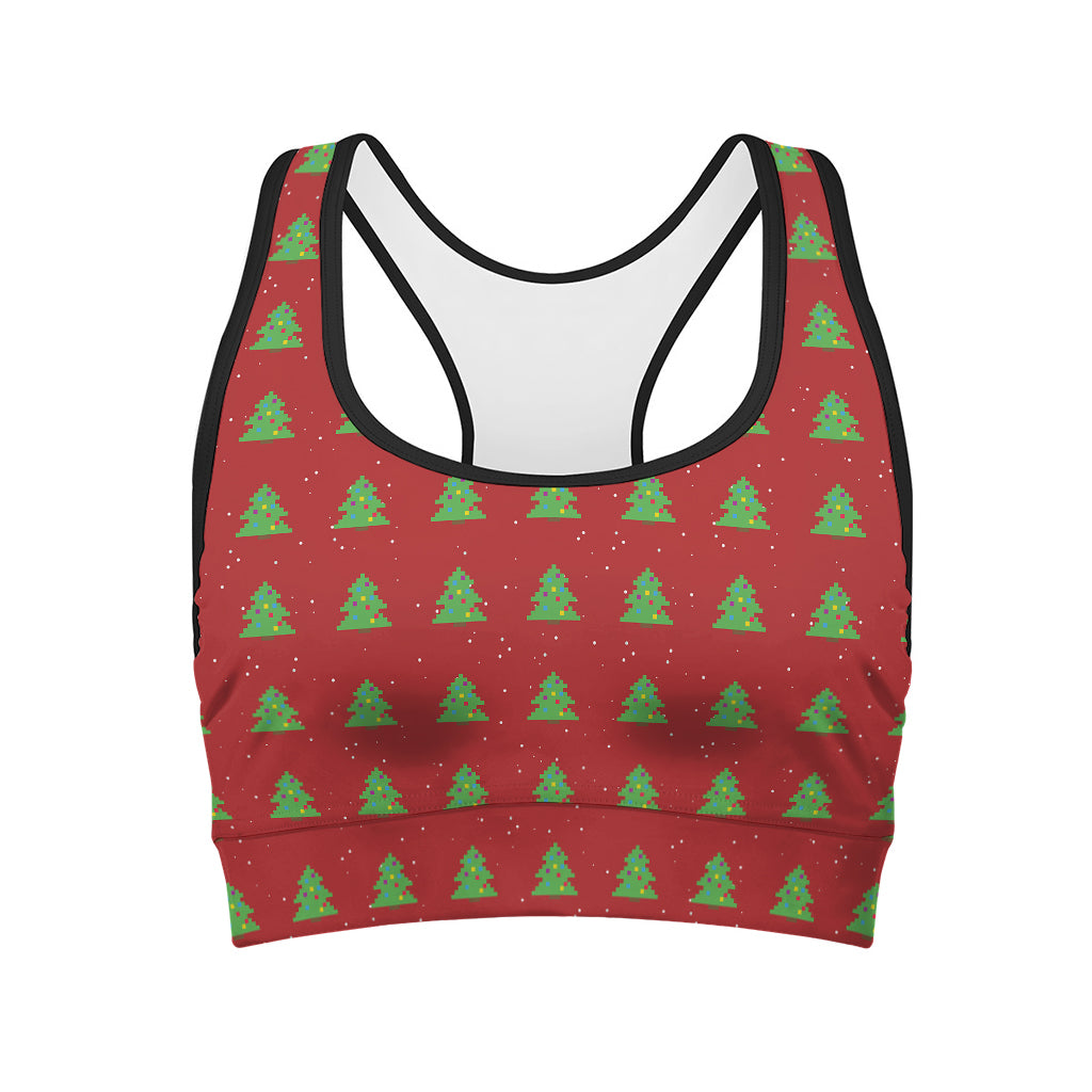 8-Bit Pixel Christmas Tree Pattern Print Women's Sports Bra