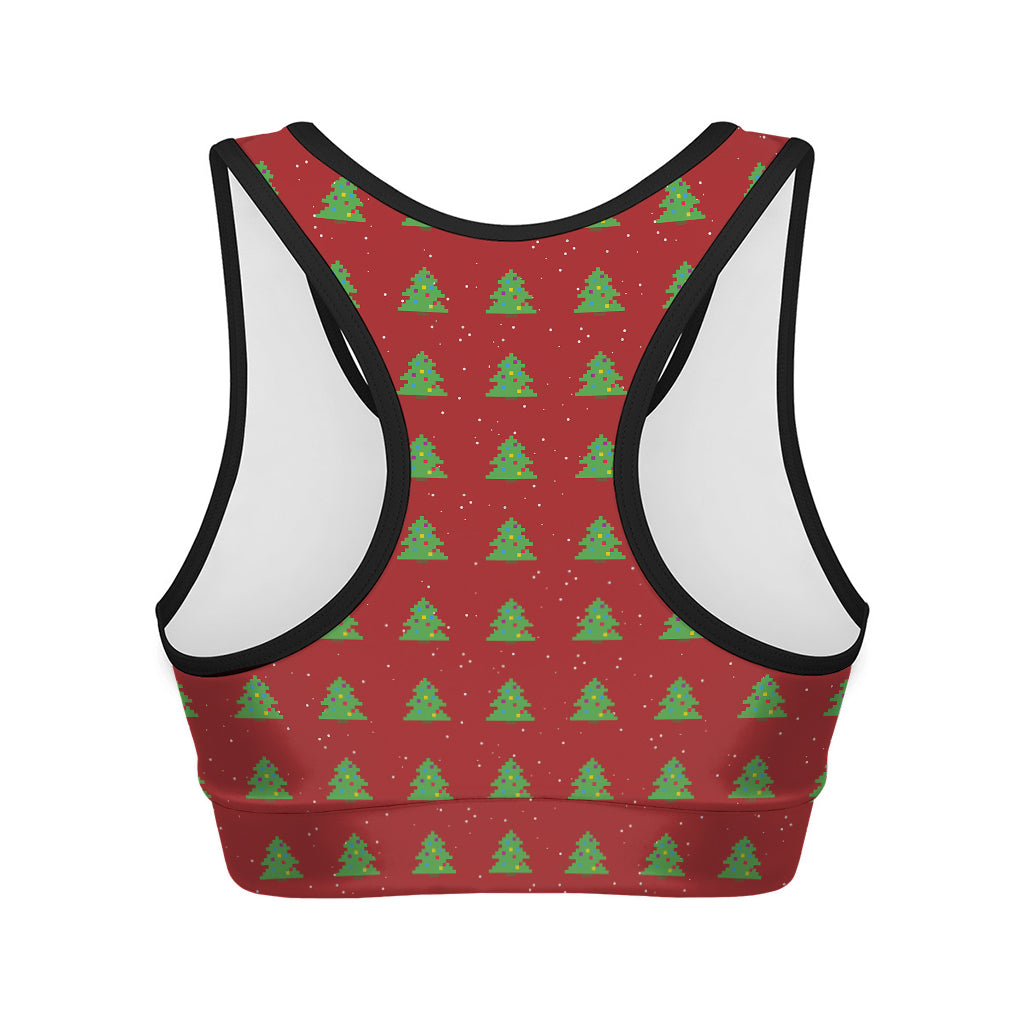 8-Bit Pixel Christmas Tree Pattern Print Women's Sports Bra