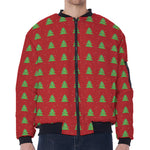 8-Bit Pixel Christmas Tree Pattern Print Zip Sleeve Bomber Jacket