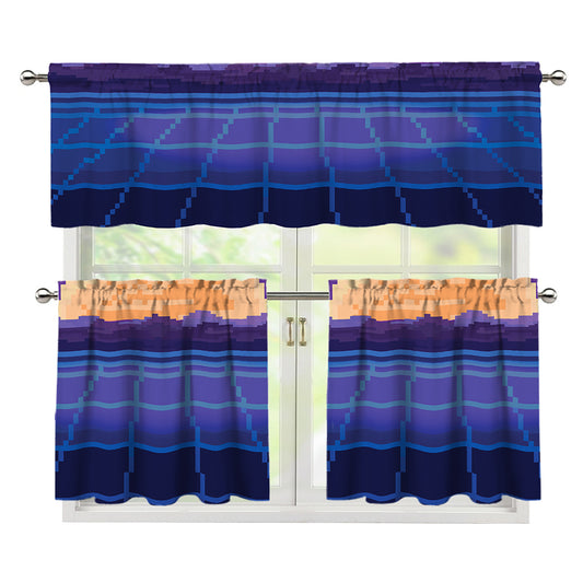 8-Bit Pixel Digital Landscape Print 3 Piece Kitchen Curtains