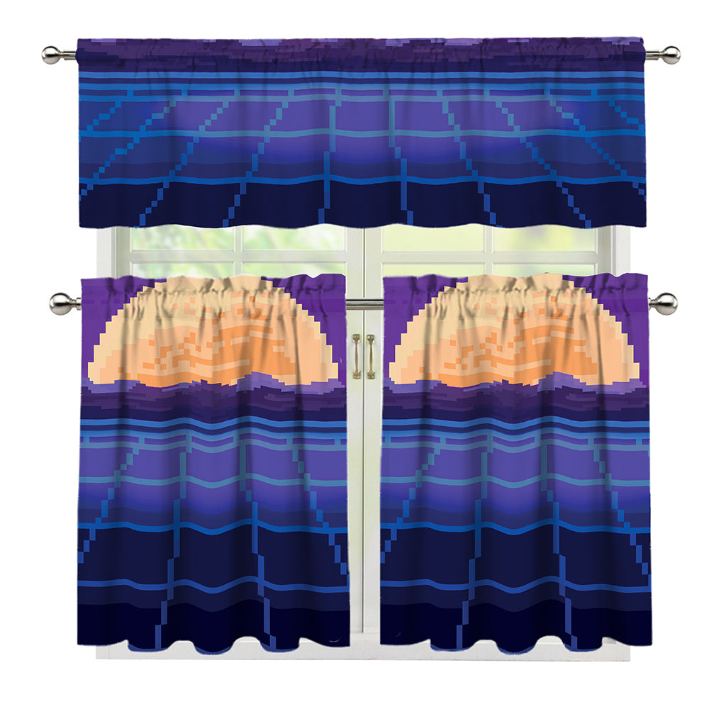 8-Bit Pixel Digital Landscape Print 3 Piece Kitchen Curtains