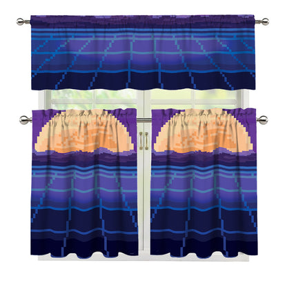 8-Bit Pixel Digital Landscape Print 3 Piece Kitchen Curtains