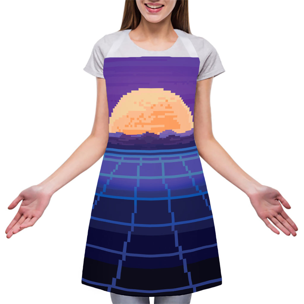 8-Bit Pixel Digital Landscape Print Adjustable Apron