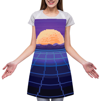 8-Bit Pixel Digital Landscape Print Adjustable Apron