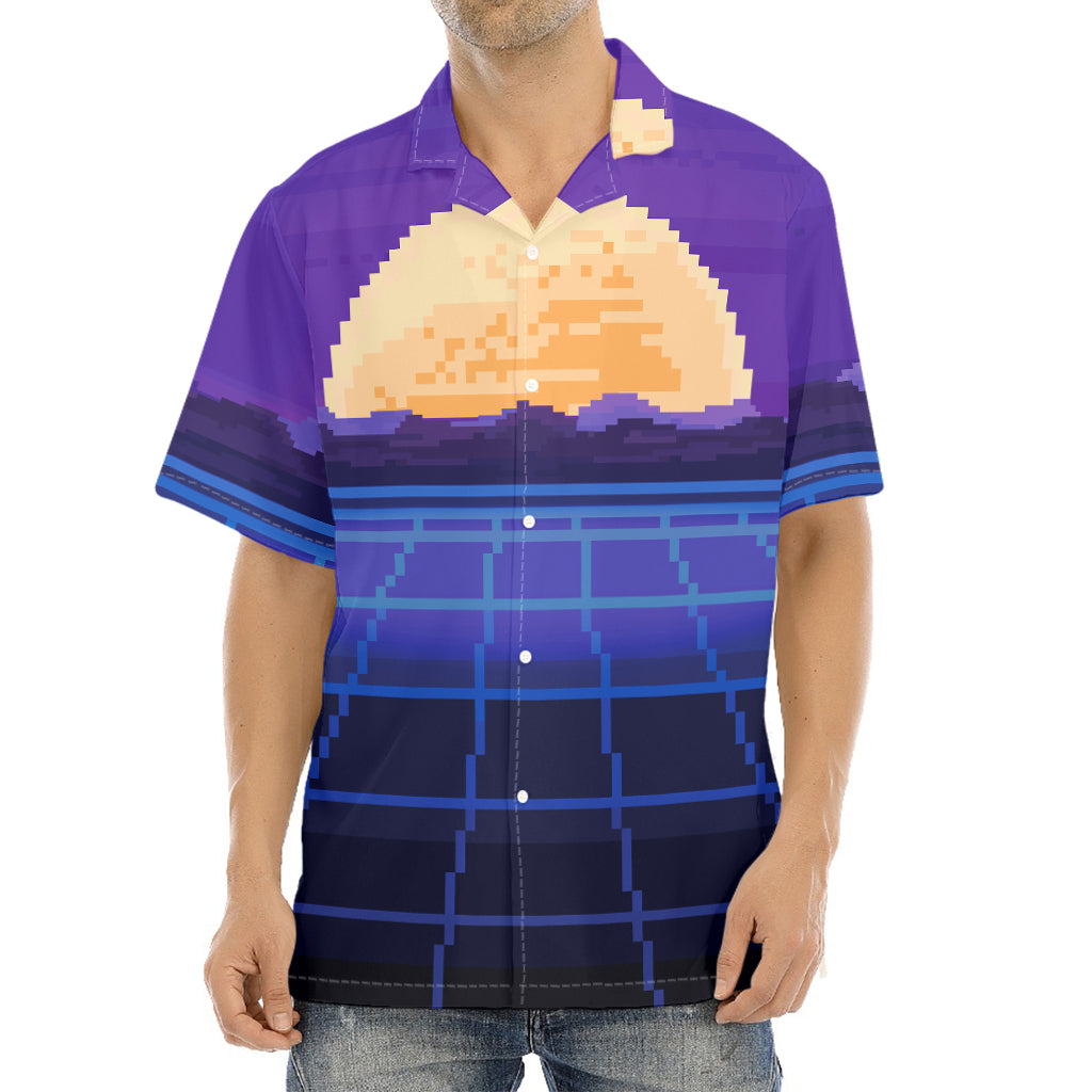 8-Bit Pixel Digital Landscape Print Aloha Shirt