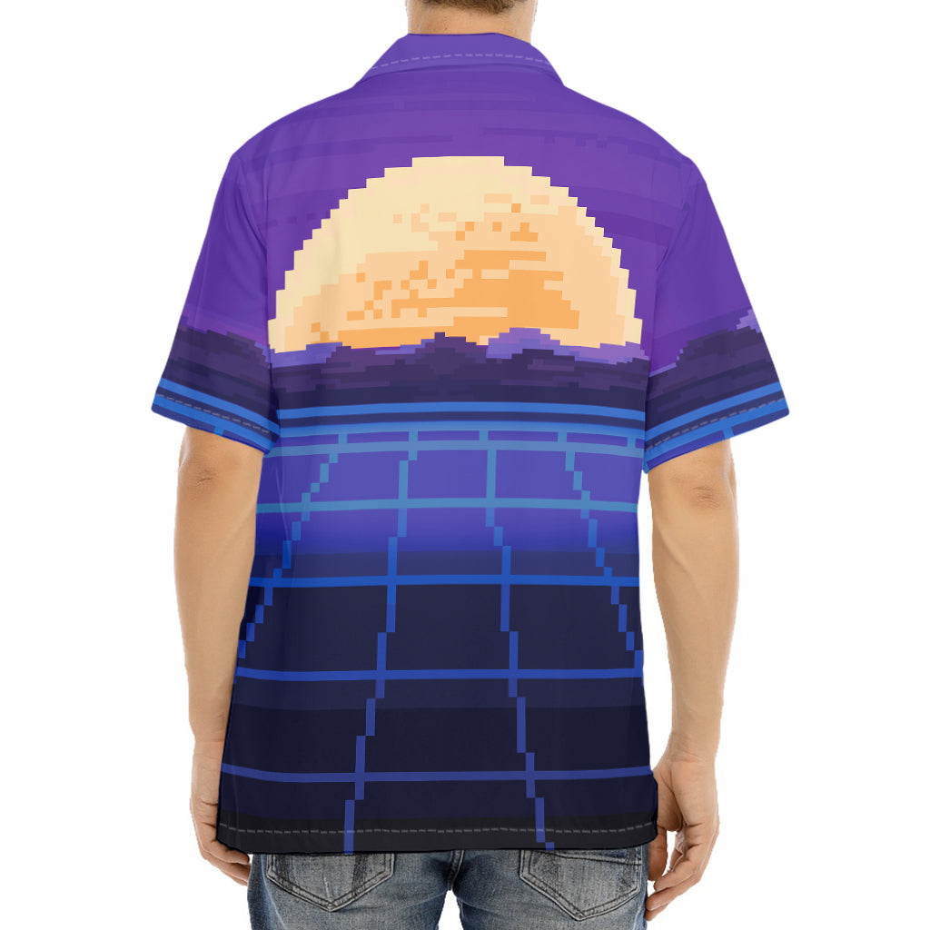 8-Bit Pixel Digital Landscape Print Aloha Shirt