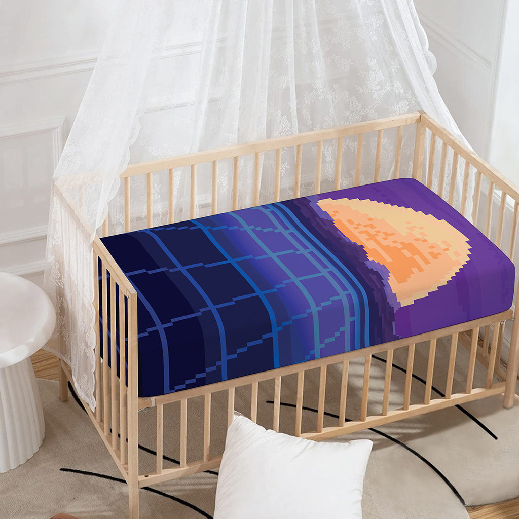 8-Bit Pixel Digital Landscape Print Baby Crib Sheet